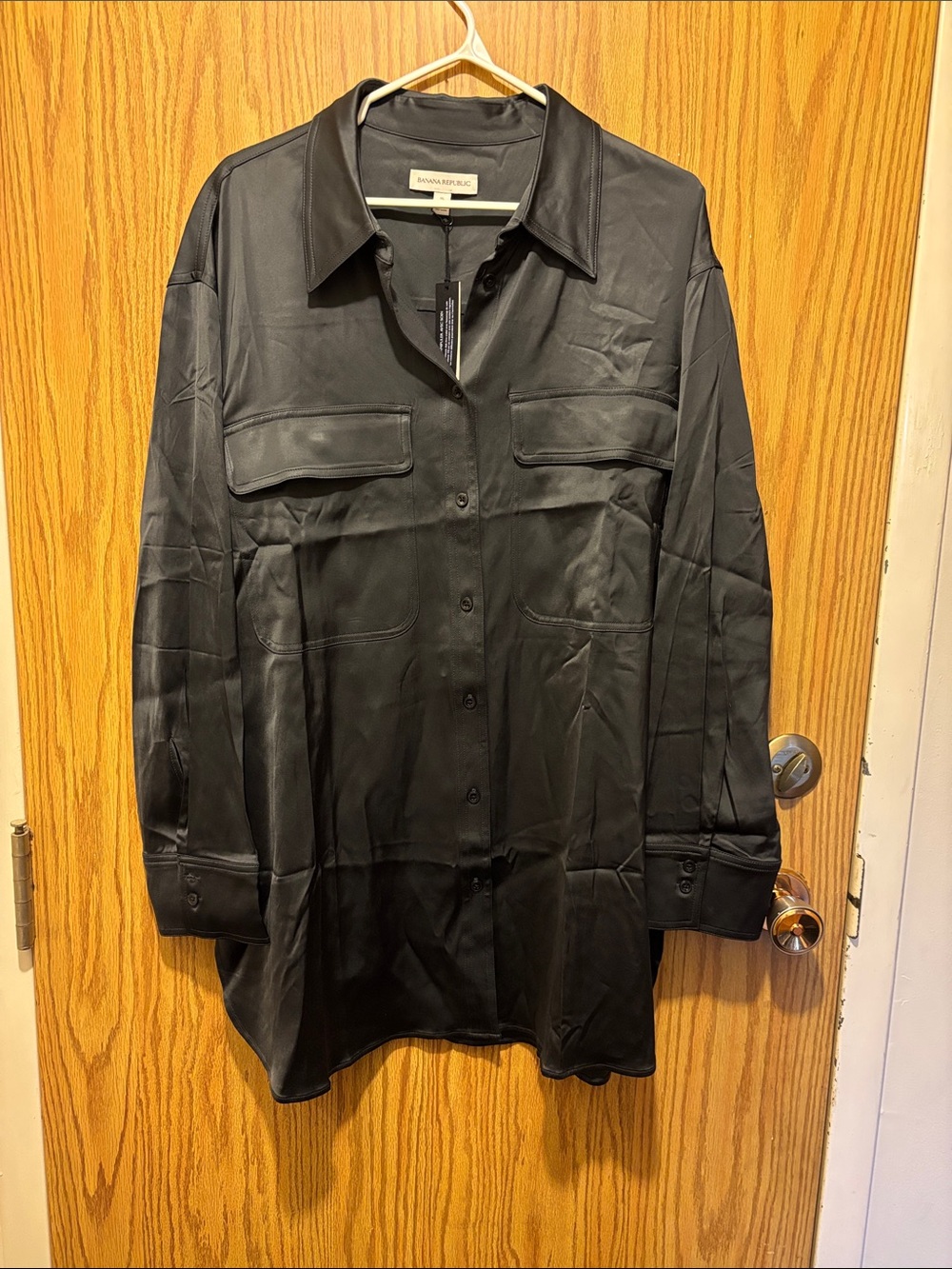 Banana Republic Black Satin Long Sleeve Button-Down Shirt